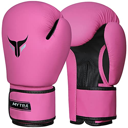 Mytra Fusion Guantes de Boxeo Mujeres Muay Thai Guantes MMA Training Punching Kickboxing Guantes (8-oz, Pink)