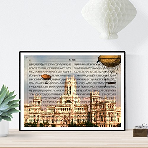 Nacnic Lámina Ciudad de Madrid. Estilo Vintage. Ilustración, fotografía y Collage con la Historia DE Madrid. Poster tamaño A4 Impreso en Papel