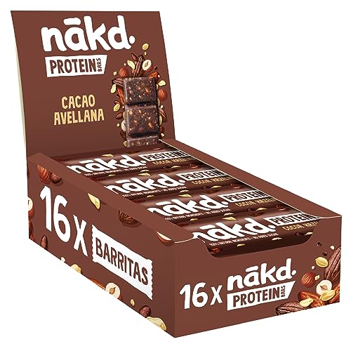 Nākd. Protein Cacao Avellana | Barritas Proteícas | 7g de Proteína de Origen Vegetal |100% Ingredientes Naturales | Sin Azúcar Añadido | Vegano | 16 x 45g | 720g