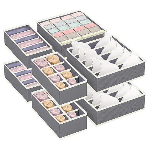 NCKIHRKK Juego de 8 Organizador Ropa Interior, 24/8/6 Compartimentos Organizadores de Cajones, Organizador Cajones para Guardar Ropa Interior, Calcetines, Pantalones, Corbatas, Gris Claro