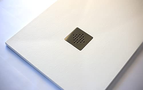 NEBADOON | Plato de Ducha de Modelo Roma II – Plato Ducha Resina con Textura Pizarra - Disponible en Varios Colores y Medidas – Blanco (RAL 9003) 80x100 cm – Incluye Válvula Desagüe y Rejilla