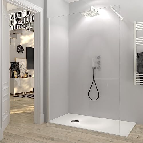 NEBADOON | Plato de Ducha de Modelo Roma II – Plato Ducha Resina con Textura Pizarra - Disponible en Varios Colores y Medidas – Blanco (RAL 9003) 80x120 cm – Incluye Válvula Desagüe y Rejilla