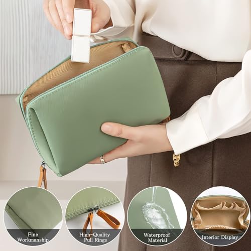 Neceser de Nailon con Gran Capacidad, Bolsa de Maquillaje de Viaje, pequeña con Divisor, Organizador pequeño, Impermeable y Ligero, Bolsa de Almacenamiento, pequeña Bolsa de Maquillaje (Verde)
