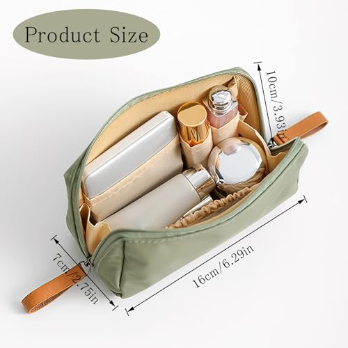 Neceser de Nailon con Gran Capacidad, Bolsa de Maquillaje de Viaje, pequeña con Divisor, Organizador pequeño, Impermeable y Ligero, Bolsa de Almacenamiento, pequeña Bolsa de Maquillaje (Verde)