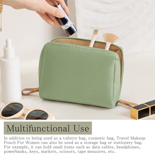 Neceser de Nailon con Gran Capacidad, Bolsa de Maquillaje de Viaje, pequeña con Divisor, Organizador pequeño, Impermeable y Ligero, Bolsa de Almacenamiento, pequeña Bolsa de Maquillaje (Verde)