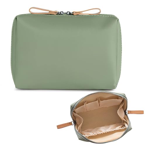 Neceser de Nailon con Gran Capacidad, Bolsa de Maquillaje de Viaje, pequeña con Divisor, Organizador pequeño, Impermeable y Ligero, Bolsa de Almacenamiento, pequeña Bolsa de Maquillaje (Verde)