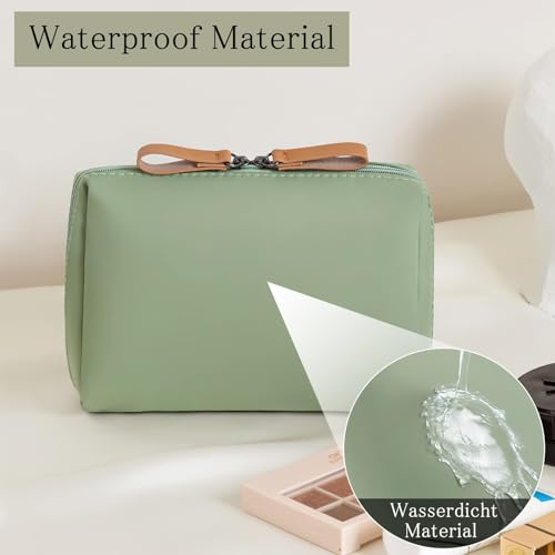 Neceser de Nailon con Gran Capacidad, Bolsa de Maquillaje de Viaje, pequeña con Divisor, Organizador pequeño, Impermeable y Ligero, Bolsa de Almacenamiento, pequeña Bolsa de Maquillaje (Verde)