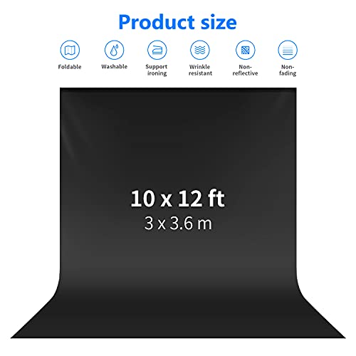 NEEWER 10 x 12 pies / 3 x 3.6M Plegable Telón de fondo de Poliéster para Estudio fotográfico Fondo fotográfico para Fotografía, Vídeo y Televisión (Negro)