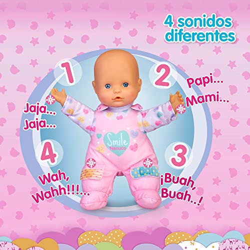 Nenuco - Tiritas, de Cuerpo Blandito, Muñeco con Sonidos de Bebé, Dice Papá y Mamá, llora y se ríe, con Tiritas de Quita y Pon, Juguete para niños pequeños Desde 10 Meses, Famosa (NFN24000)