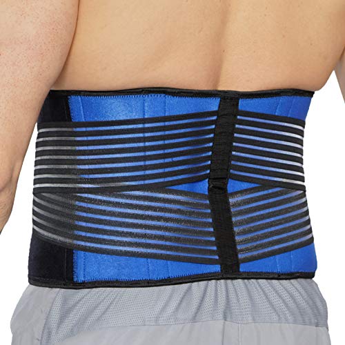 NEOtech Care Faja Lumbar de Neopreno con Tiras Dobles de compresión - Sujeción para la Parte Baja de la Espalda - Marca (Azul, XXXXL)