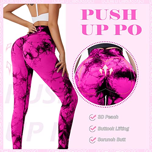 Neteson Leggings Deportivos Mujer Push Up Cintura Alta Mallas Anticeluliticos Sin Costuras Opaco Scrunch Butt Pantalones Gym Yoga Fitness Jogging Entrenamiento
