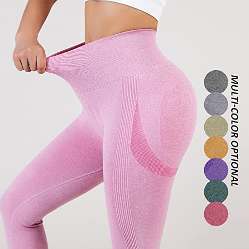 NIBESSER Mallas Deporte Mujer Push Up Leggins Deportivos Mujer de Cintura Alta Pantalones de Yoga Elásticos Ultra Suaves Transpirables para Fitness Correr Yoga Reducir Vientre, Largas- Rosa, M