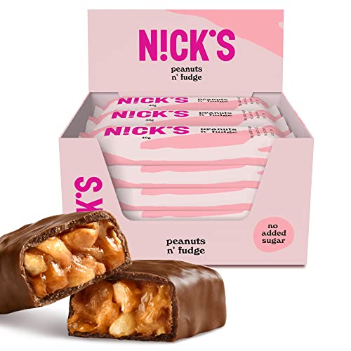 NICKS Peanuts n Fudge Barritas Keto Chocolate Cacahuetes Caramelo 175 Calorías, 3.9 Carbohidratos Netos, Sin Azúcar Añadido Low Carb Dulces Chocolatinas Sin Gluten (15x40g)