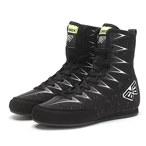 Niños Niñas Botas De Boxeo, Zapatos De Lucha Transpirables Zapatillas De Boxeo Casuales Zapatos Ligeros De Musculación Powerlifting para Niños,Negro,39 EU