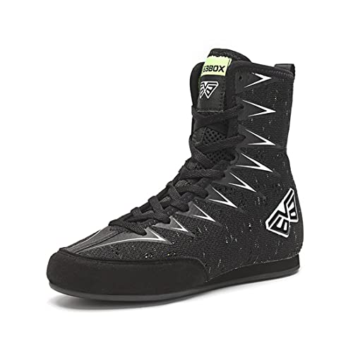 Niños Niñas Botas De Boxeo, Zapatos De Lucha Transpirables Zapatillas De Boxeo Casuales Zapatos Ligeros De Musculación Powerlifting para Niños,Negro,39 EU