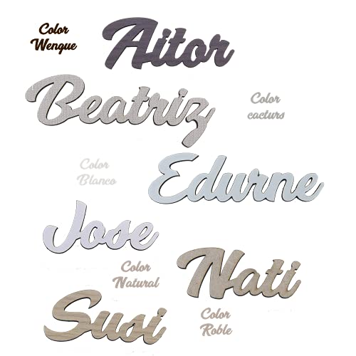 Nombres de Madera Decorativos Personalizados, Marcasitos para Bodas, Comuniones, Bautizos, Cumpleaños,...Decoración para el hogar. Regalo para invitados. Pack 6 unidades.