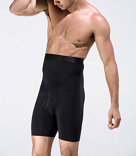 NOVECASA Pantalones Cortos de Compresión para Hombre con Faja Moldeadora Abdominal Plano Calzoncillos Reductoros Elásticos Shapewear (2XL(95-108kg), Negro)