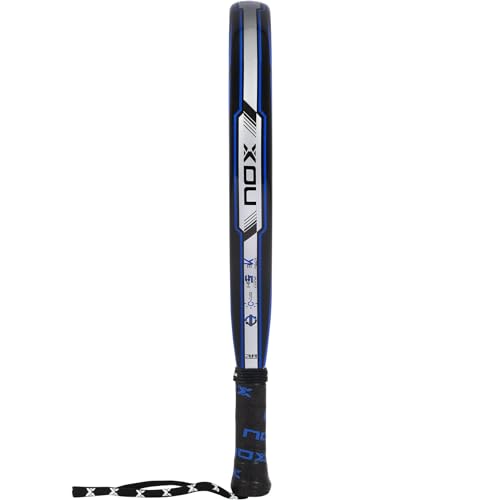 NOX - Pala de Pádel X-One Blue Ex - Superficie Rugosa y Forma Redonda - Material Fibra de Vidrio 3K, Marco 70% Carbono y Goma HR3 - Nivel Intermedio - Peso 360-370 gr - Ancho 38mm - Color Azul