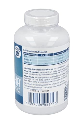 Nua Biological - NuaDHA 1000, Complemento Alimenticio a base de DHA puro (ácido docosahexaenoico) - Omega 3 Marino de Pescado Azul - 132 cápsulas en forma de triglicérido (1000mg por perla)