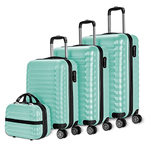 NUMADA-Juego de Maletas Rígidas 4pzs. Maleta Cabina 53cm, M. Mediana 63cm, M. Grande 75cm y Neceser. Set de Maletas de Viaje ABS Eco Friendly, 4 Ruedas Dobles, Cierre Combinación (Verde)