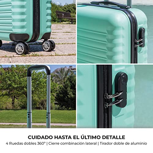 NUMADA-Juego de Maletas Rígidas 4pzs. Maleta Cabina 53cm, M. Mediana 63cm, M. Grande 75cm y Neceser. Set de Maletas de Viaje ABS Eco Friendly, 4 Ruedas Dobles, Cierre Combinación (Azul Marino)