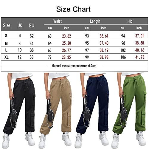 Nuofengkudu Petite Pantalones Cargo Mujer Elasticos Harem Pantalon con Bolsillos Stretch Cintura Tobillo Pantalón Chica Joven Punk Deportivo Jogging Jogger Pants Hip Hop Moda Casual Negro M