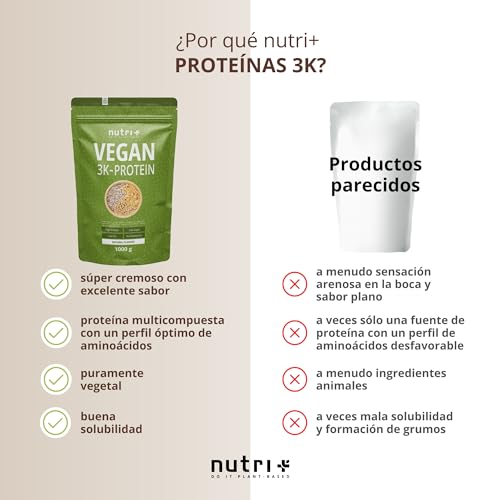 Nutri + Proteína Neutral en Polvo Vegana sin Edulcorantes ni Azúcares Añadidos 85% de Proteínas de Origen Vegetal 1kg Sabor Natural también para Dulces