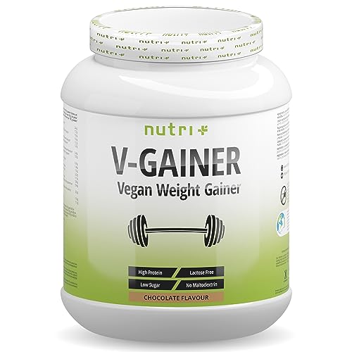 nutri+ WEIGHT & MASS GAINER 2 kg Vegano - Bebida con sabor Chocolate rico en calorías para ganar peso y masa muscular - ganador masa sin maltodextrina - 1 kg