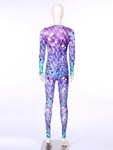 Nyeemya Body Mujer Cuello Alto Mangas Largas Mono Deportivo Gimnasia Fitness Traje De Baile Sirena Escamas de pescado Jumpsuit Danza Outfit Tipo B M