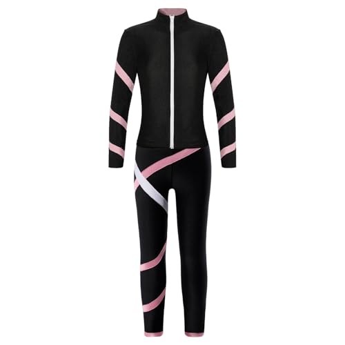 Nyeemya Chándal de Niña Traje de Punto Clásico de Tricot Sudadera y Pantalones Deportivos Conjunto de Ropa Danza Outfits Rosa 13-14 años