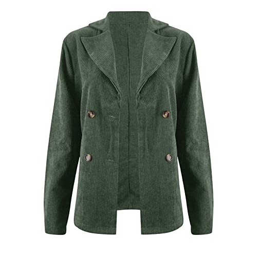 OCCOKO Chaqueta de pana con doble botonadura para mujer chaqueta informal de manga larga para trabajo y oficina (Army Green, XXL)