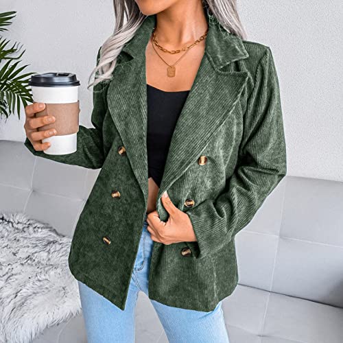 OCCOKO Chaqueta de pana con doble botonadura para mujer chaqueta informal de manga larga para trabajo y oficina (Army Green, XXL)