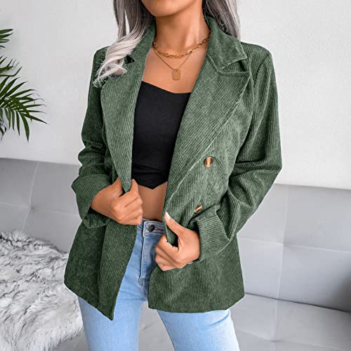 OCCOKO Chaqueta de pana con doble botonadura para mujer chaqueta informal de manga larga para trabajo y oficina (Army Green, XXL)