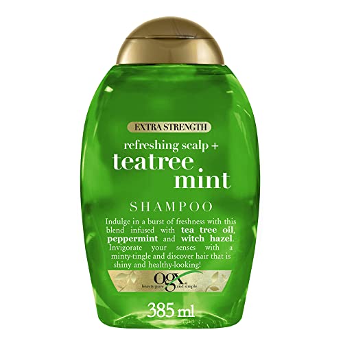 OGX Champú de Árbol del Té y Menta, libre de parabenos y sulfatos, para pelo fino y/o graso, hidrata y limpia a profundidad, 385ml
