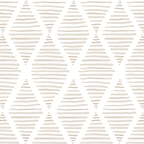 Okydoky Papel pintado moderno a rayas para despegar y pegar, papel de contacto beige y blanco, 44 cm x 300 cm, papel geométrico autoadhesivo, papel decorativo extraíble
