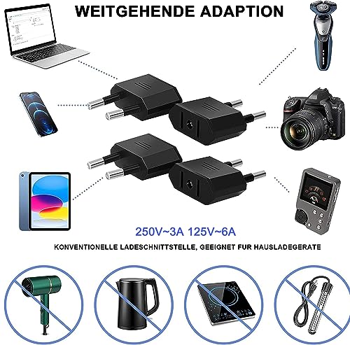 Oliveria 2 Piezas Adaptador Enchufe Americano a Español, Europeo, Adaptador de Viaje para Europa/USA/US/Francia/Alemania/España/Australia/Austria, Negro