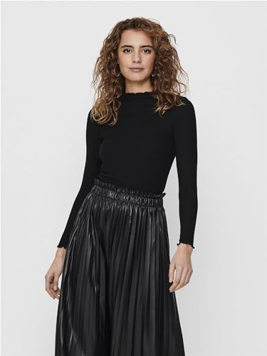 ONLY Onlemma L/s High Neck Top Jrs Camisa Manga Larga, Negro (Black Black), Large para Mujer