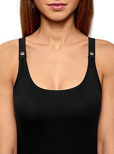 oodji Collection Mujer Camiseta Nadadora con Ojales en los Tirantes, Negro, ES 40 / M