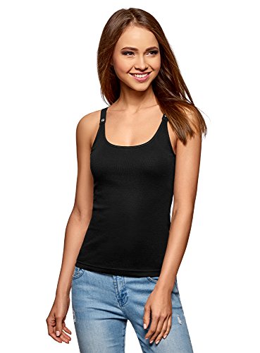 oodji Collection Mujer Camiseta Nadadora con Ojales en los Tirantes, Negro, ES 40 / M