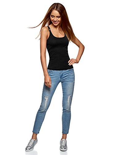 oodji Collection Mujer Camiseta Nadadora con Ojales en los Tirantes, Negro, ES 40 / M