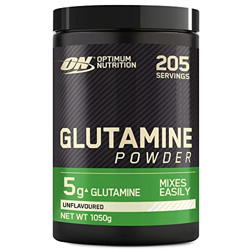 Optimum Nutrition Glutamina en Polvo, L-Glutamina Aminoácido en Polvo, Complemento Alimenticio Batido Pre y Post Entrenamiento, Sin Sabor, 205 Porciones, 1,05 kg