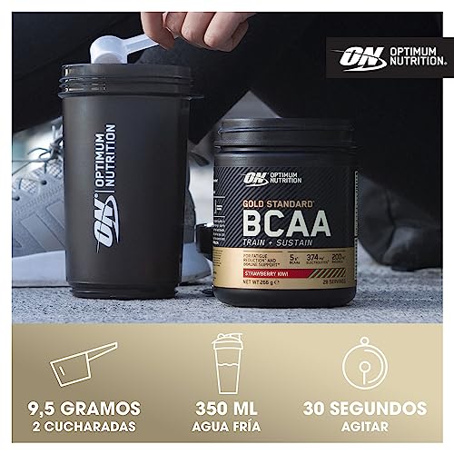Optimum Nutrition Gold Standard BCAA Train + Sustain, Aminoácidos Polvo Pre Entrenamiento, Bebida Deportiva con Vit. C, Zinc, Magnesio y Electrol., Sabor Melocotón y Fruta de la Pasión, 28 Por., 266 g