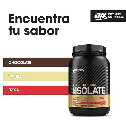 Optimum Nutrition ON Gold Standard 100% Isolate, Proteína Whey Pura, BCAA y Glutamina Naturales, Pre y Post Entrenamiento, Sabor Fresa, 31 Dosis, 930 g