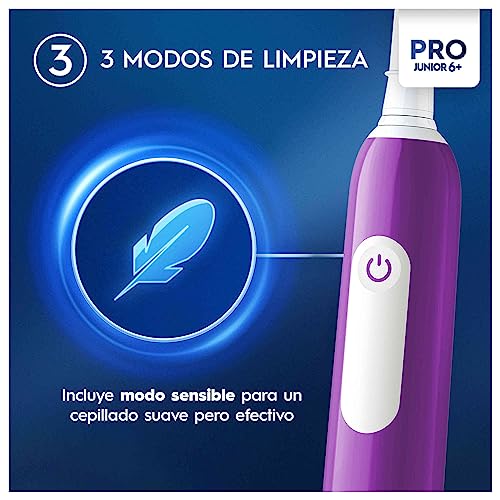 Oral-B Pro Junior Cepillo De Dientes Eléctrico, 1 Mango Morado, 1 Cabezal, Diseñado Por Braun, Apto Para Niños Mayores De 6 Años