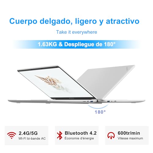 Ordenador Portátil 15.6" WIN 11 Portátiles Intel J4105( Quad-Core ) FHD,2.4G+5G WiFi Bluetooth Mini HDMI,256GB SSD Admite expansión 1TB ‎Plata con ratón inalambrico&Protector de Teclado QWERTY Español
