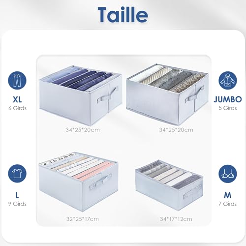 Organizador Armario 4 pcs Organizador Ropa de Tela Cajas Almacenamiento Plegable Para Almacenar Jeans,Suéter,Camisetas, Organizador Armario Ropa Separadores De Cajones 25cm*34cm*20cm*6 | 17*34*12cm*7