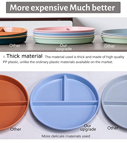 Orrdiffi Plato Dieta de 4 Colores Platos de Plastico Divididos para Almuerzo, Platos de Control de Porciones para Adultos 3 cortes, ø 22 cm, Camping Bandejas,Apto para Microondas Y Lavavajillas