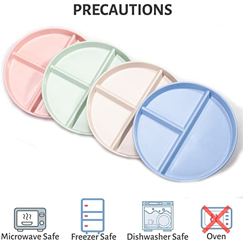 Orrdiffi Plato Dieta de 4 Colores Platos de Plastico Divididos para Almuerzo, Platos de Control de Porciones para Adultos 3 cortes, ø 22 cm, Camping Bandejas,Apto para Microondas Y Lavavajillas