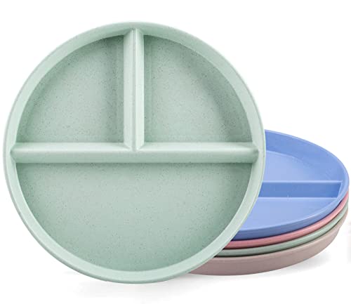 Orrdiffi Plato Dieta de 4 Colores Platos de Plastico Divididos para Almuerzo, Platos de Control de Porciones para Adultos 3 cortes, ø 22 cm, Camping Bandejas,Apto para Microondas Y Lavavajillas