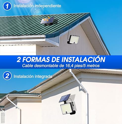Ortiny Luz Solar Exterior 【202 LED | 3 Modos | IP65 | 2 Paquete】 Focos Exterior Solares | Focos led exterior solares | Lamparas Exterior para Jardín | con Sensor de Movimiento Garajes Luces de Jardin